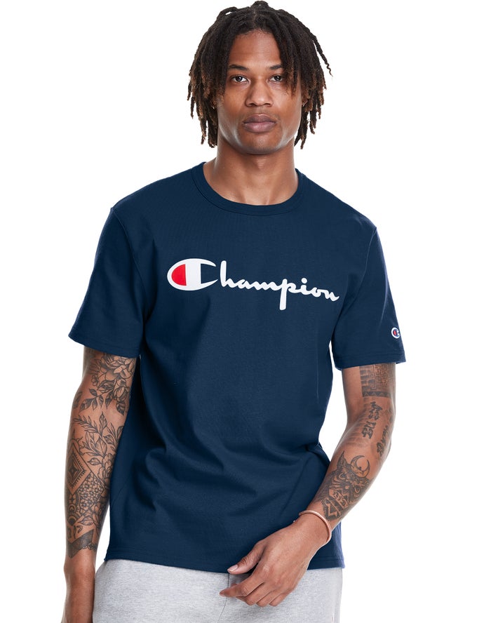 Champion Heritage Vintage Logo T-Shirt Heren - Blauw - Belgie 8753XWQKB